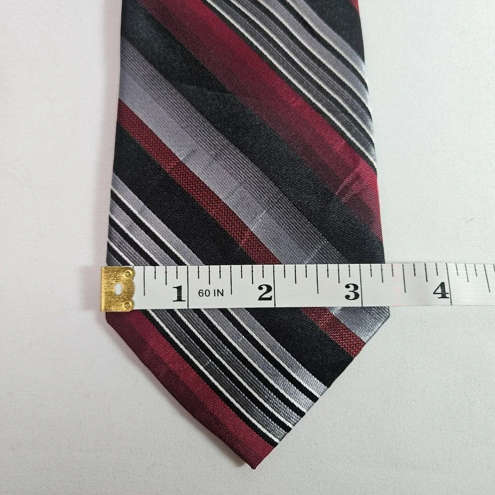John Bartlett‎ 100% Silk Tie Red Black Silver Stripes 3.5